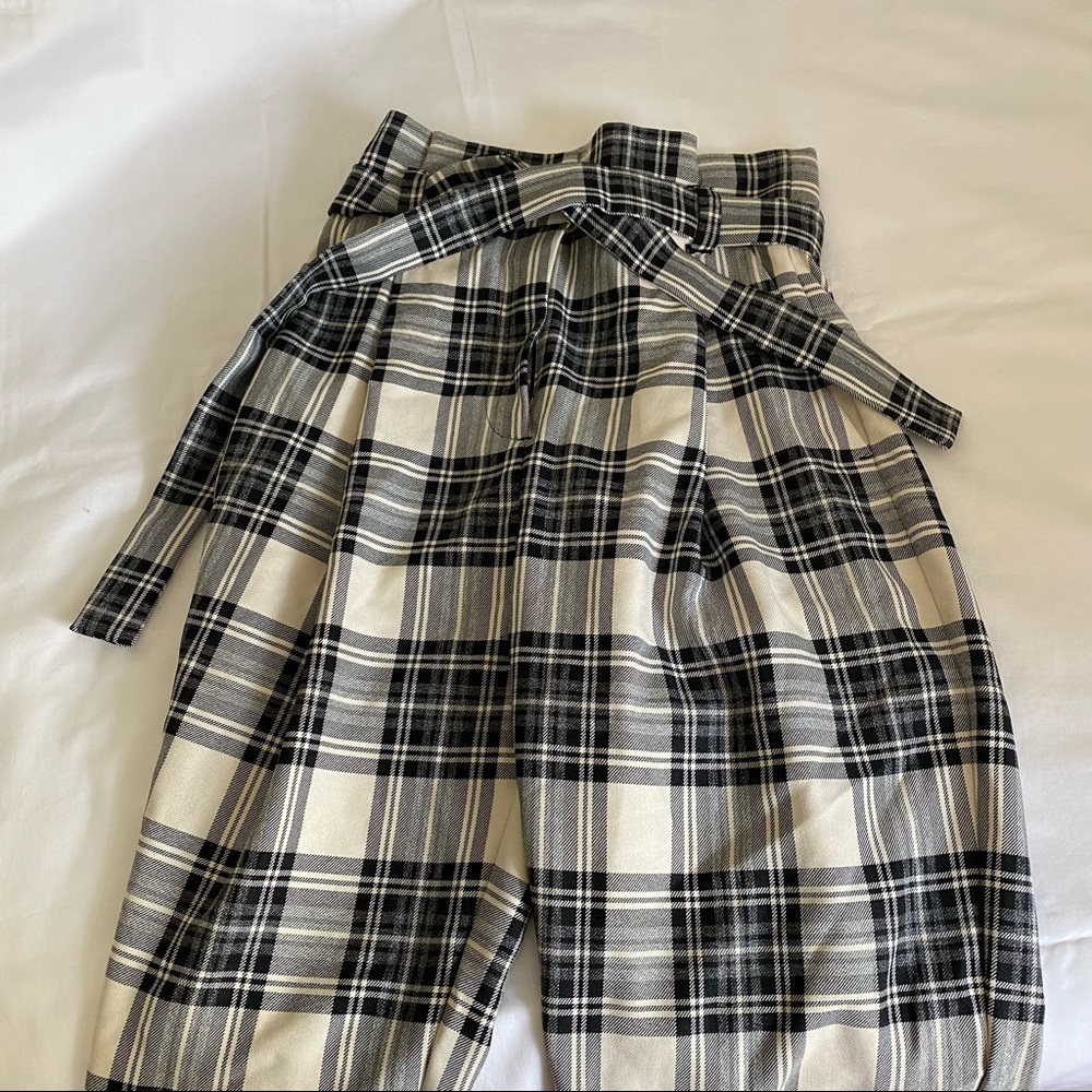 🧋Plaid paper bag belted Zara pants